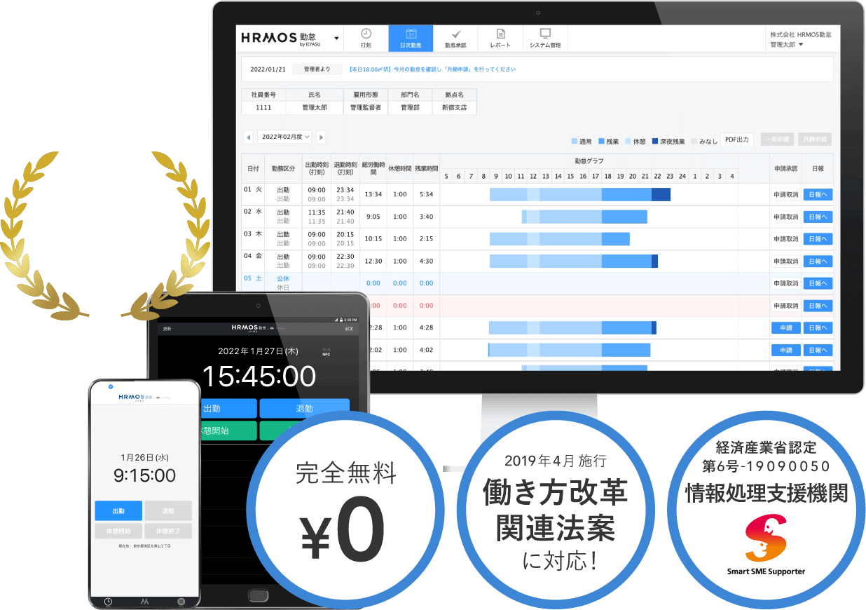 無料のクラウド勤怠管理システム Ieyasu タイムカードを卒業